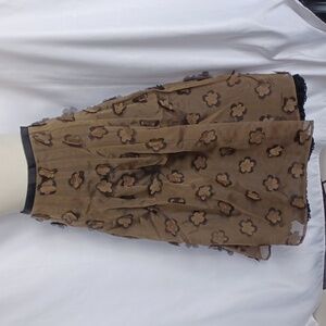 Covelo Vintage Brown Silk Flower Appliqué Pleated Midi Skirt - 10